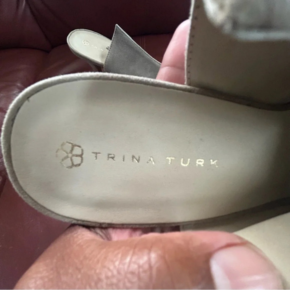 Trina Turk‎  Laguna Suede Leather Mules in Slate Taupe Size 9 1/2 - Picture 2 of 9